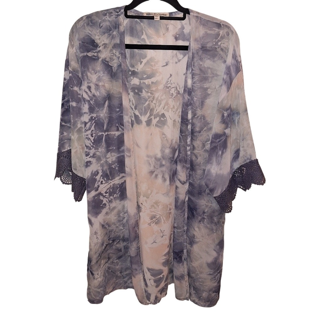 Wallflower Kimono Large Tie Dye with Lace Trim Swim Cover Beach Night Festival